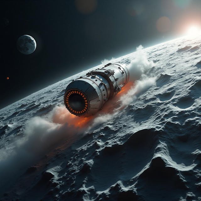 a space capsule entering moon orbit