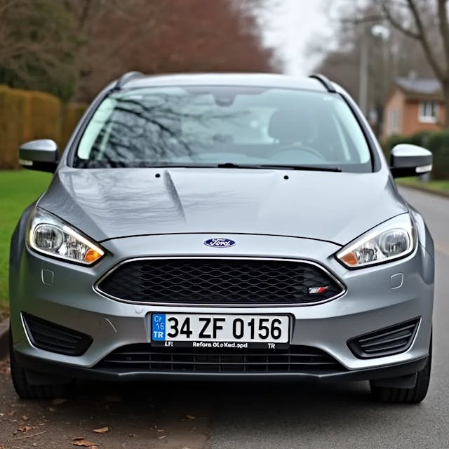 ford focus 2012 , silver gray , license plate is " 34 ZF 0156 ", with "TR" blue countrycode