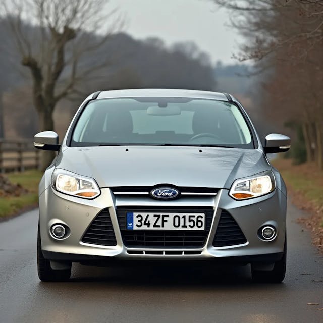 ford focus 2012 , silver gray , license plate is " 34 ZF 0156 ", with "TR" blue countrycode