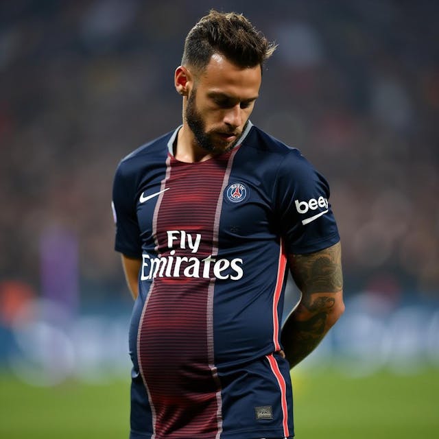 neymar pregnant looking sad in a psg kit