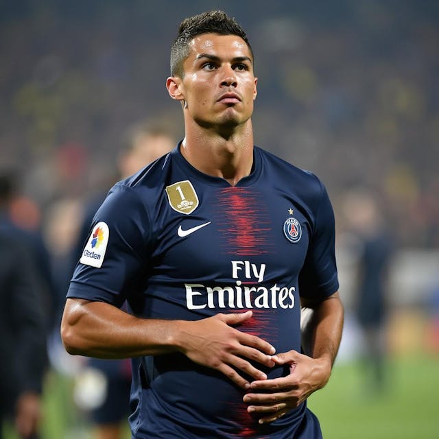 ronaldo pregnant looking sad in a psg kit