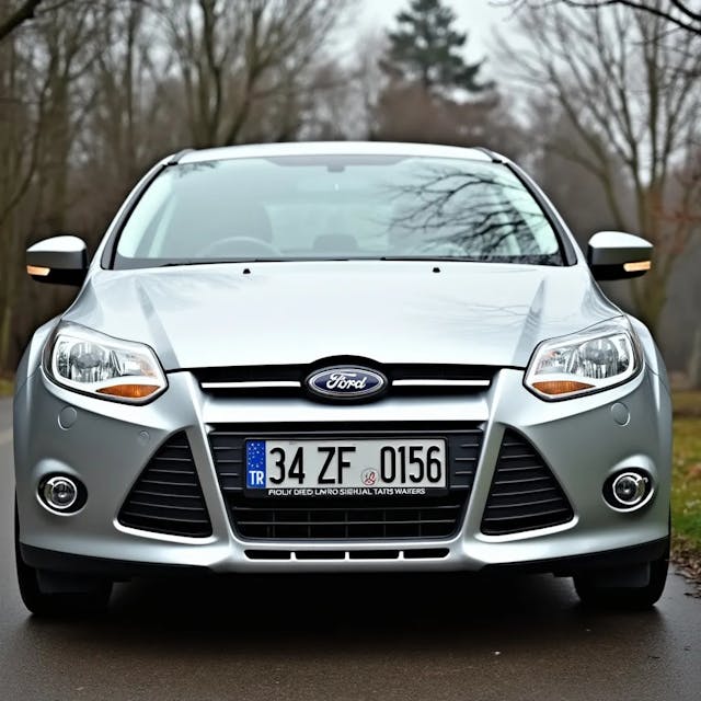 ford focus 2012 , silver gray , license plate is " 34 ZF 0156 ", with "TR" blue countrycode