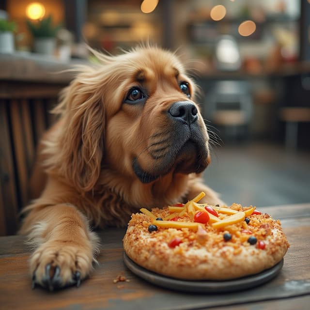 fat dog waiting for his food.