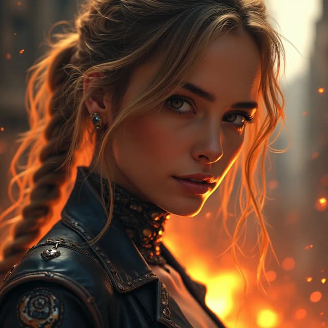 realistic Ana de armas as ghost Rider and looking at me