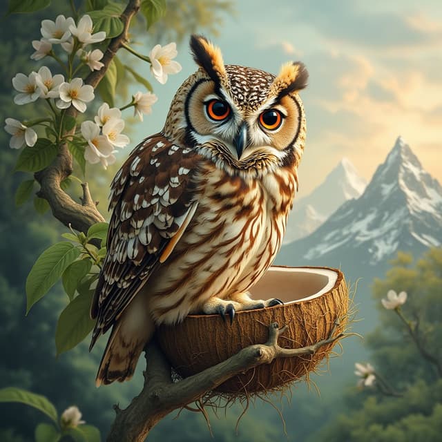 i need owl in coconut and tree like jasmine and mountain