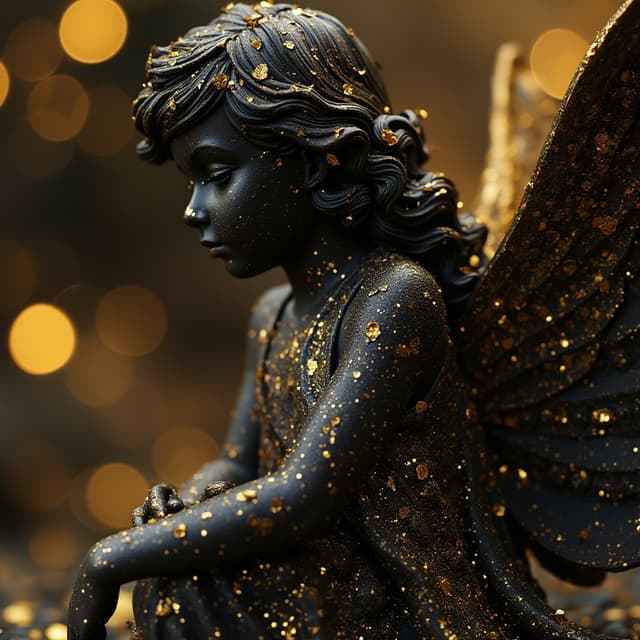 black angel with golden glitter effects