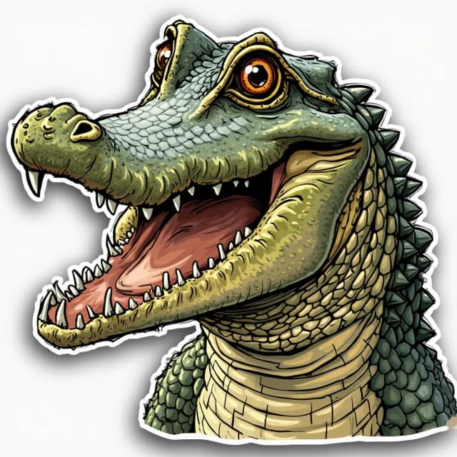 Aligator sketch with open mouth and image should be in sticker style