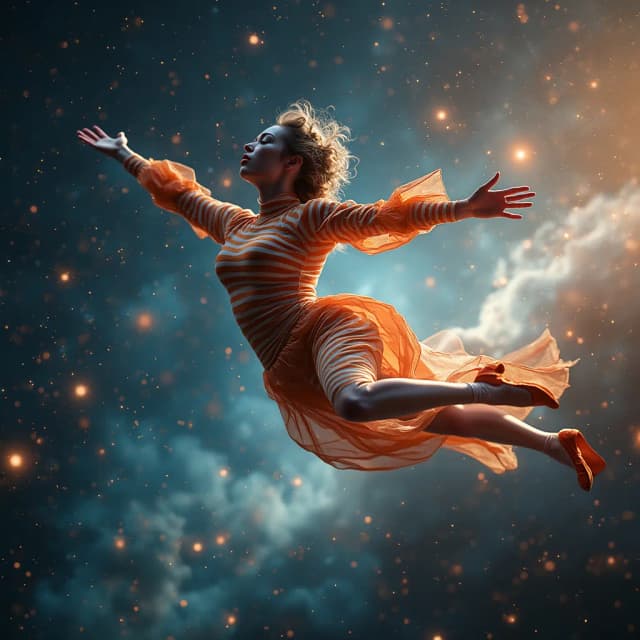 action personification, model shot, professional photo, high detail, striped sock flying in outer space among twinkling stars and bright galaxies gyro giovanni boldini, stunning, energy, molecular, textures, shimmering and luminescent scales, pure perfection, divine presence, unforgettable, captivating, breathtaking beauty, volumetric light, rays, bright colors reflected, 32k