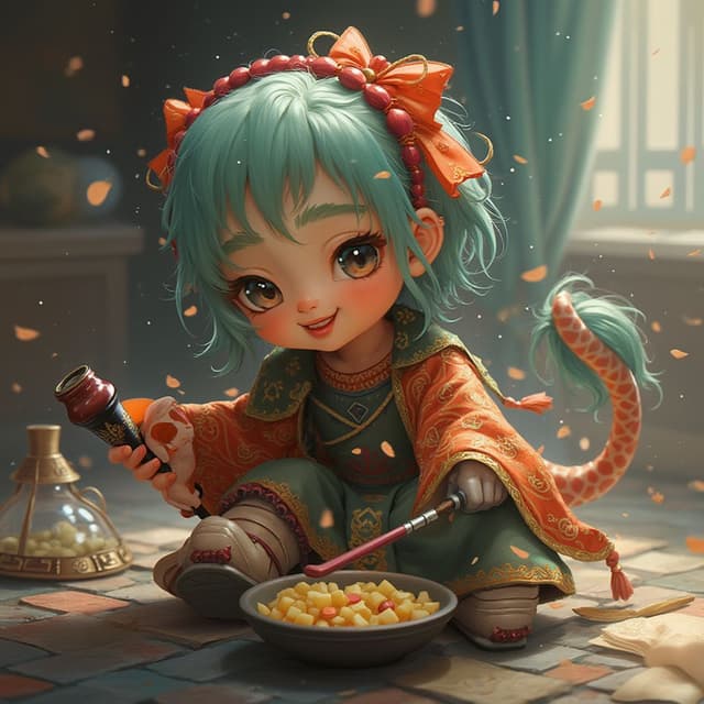 异想天开的姜猫享受拉面数字艺术插图