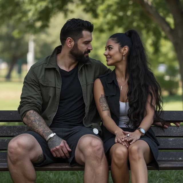 Roman reigns and angela white sitting together on bench in raniy weather
