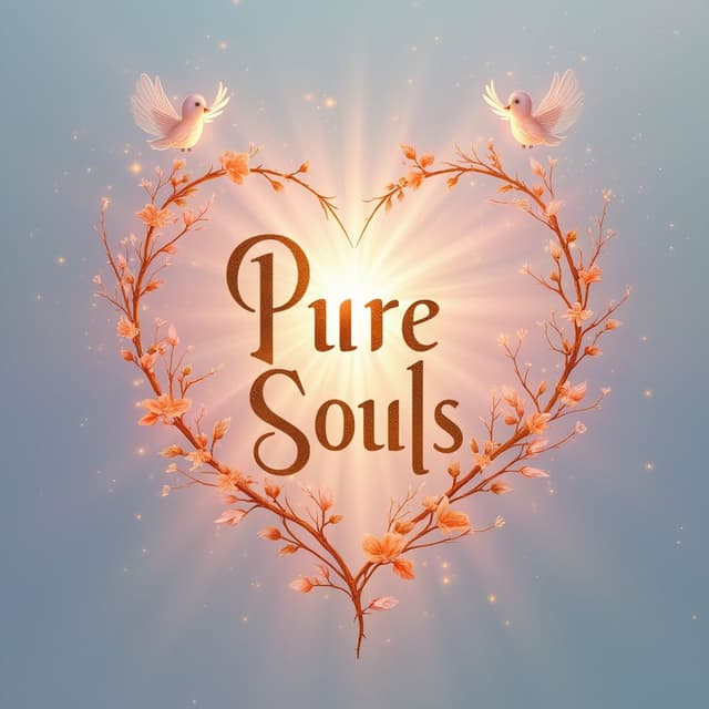 A soft, glowing heart at the center to symbolize love and connection.
The words "Pure Souls" in elegant, modern typography (golden or white text on a soft gradient background like pastel pink or light blue).
Consider adding subtle elements like sparkles, doves, or intertwined vines around the heart to emphasize purity and harmony.