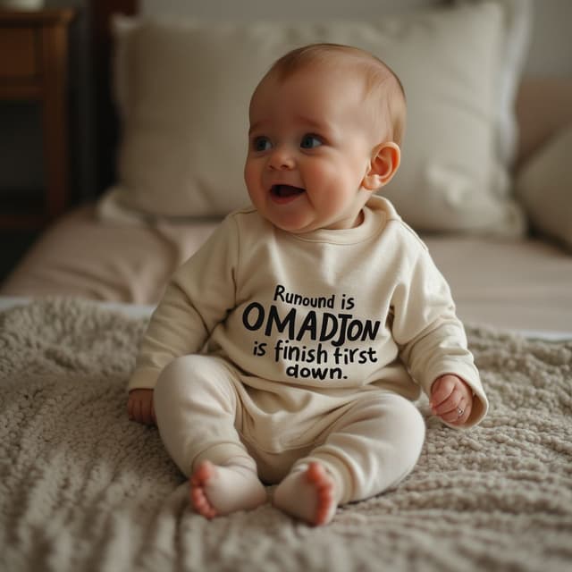 small baby is backround text "Omadjon" runing is finish first down