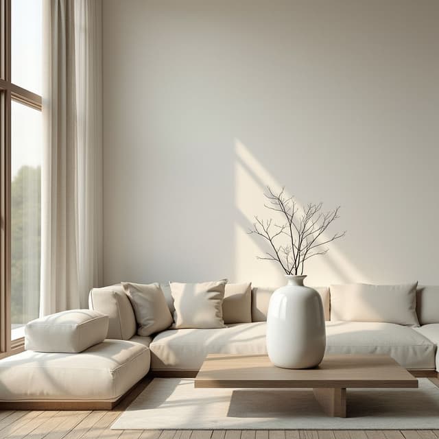 minimalist room a ceramic vase of 24 inches on the table on living room with white wall on background and a and ambient light coming from window