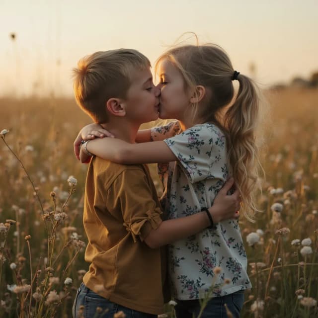 Girl kissing a boy