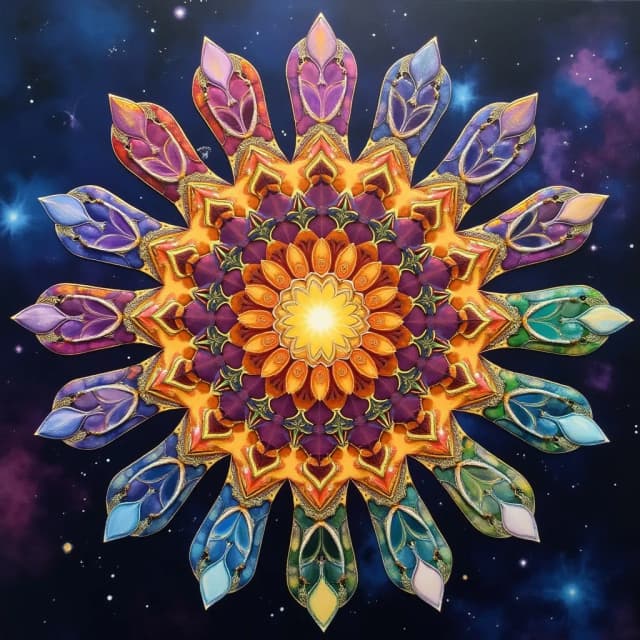 Surrecalistic painting, many socks folded a mandala against the background of outer space, , shimmering and luminescent scales, pure perfection, divine presence, unforgettable, captivating, breathtaking beauty, volumetric light,
rays, bright colors reflected, 32k