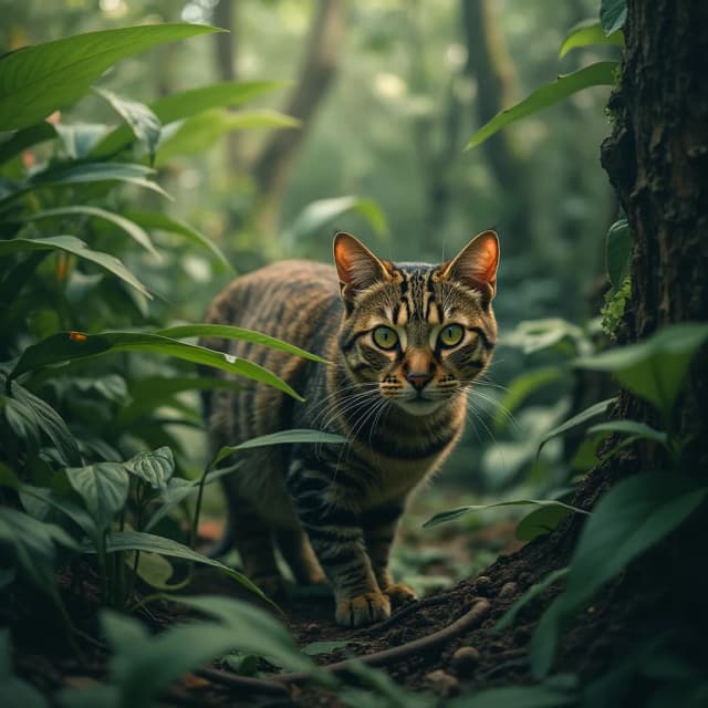 Cat stadinging in jungle