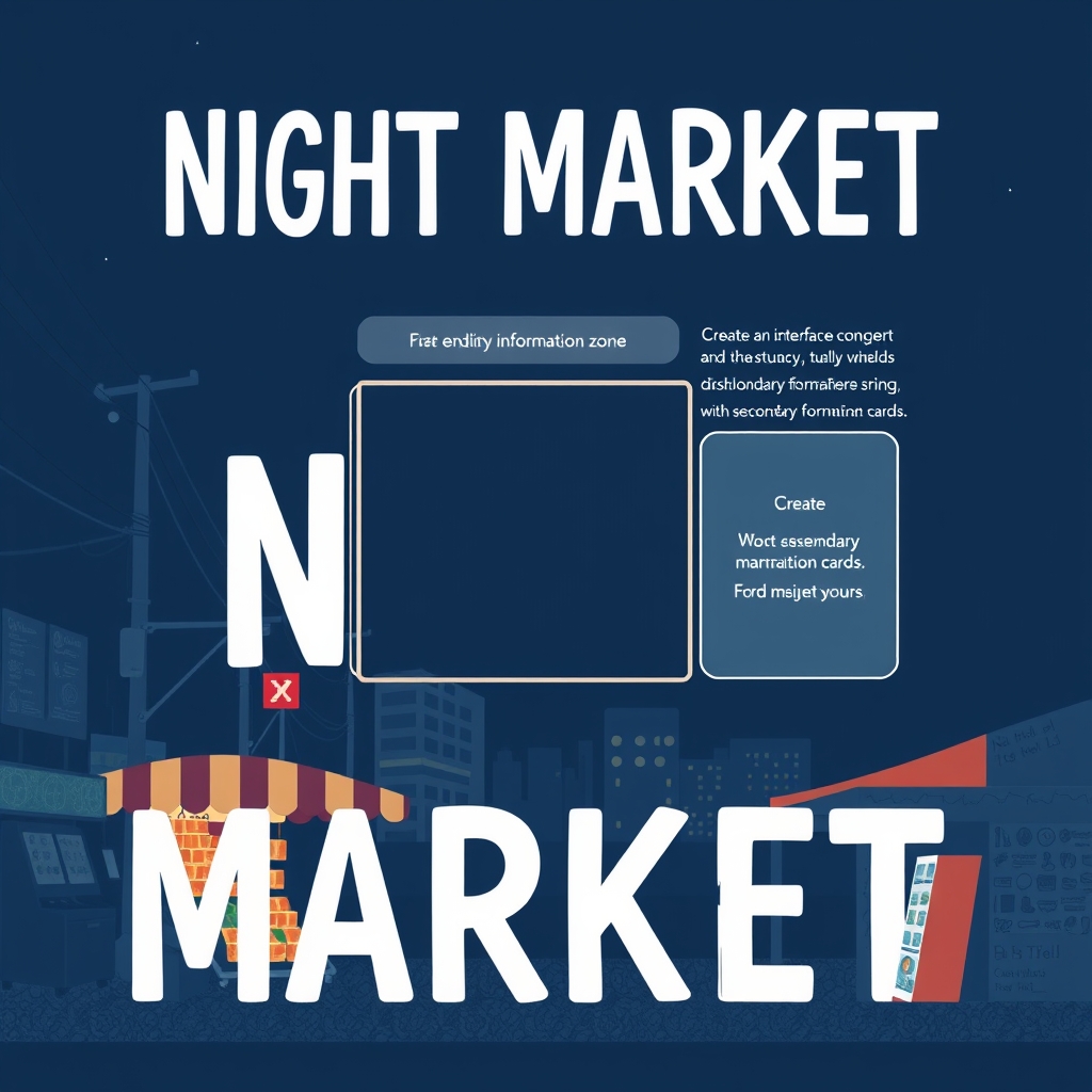 The exact phrase "NIGHT MARKET" arranged for a tall poster with a clear secondary information zone