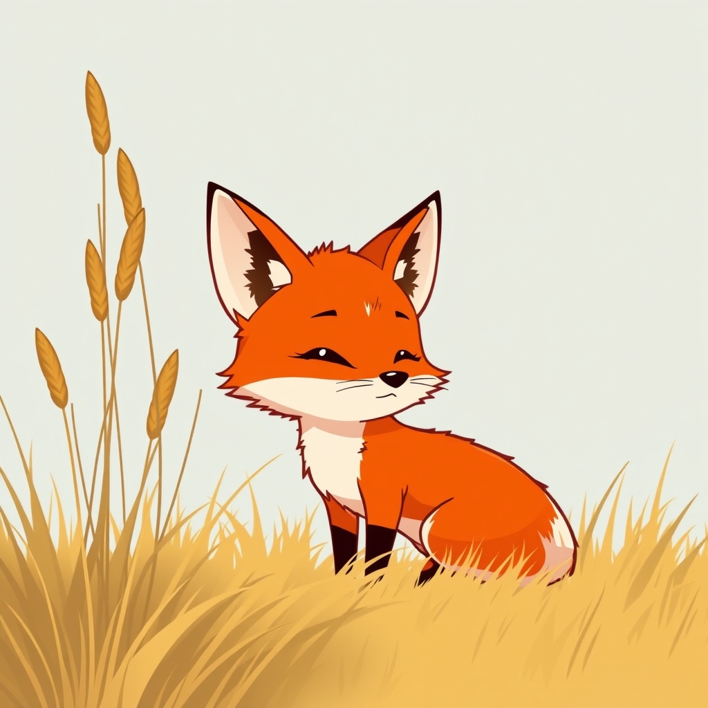 A red fox listening beside tall coastal grass as wind bends the seed heads