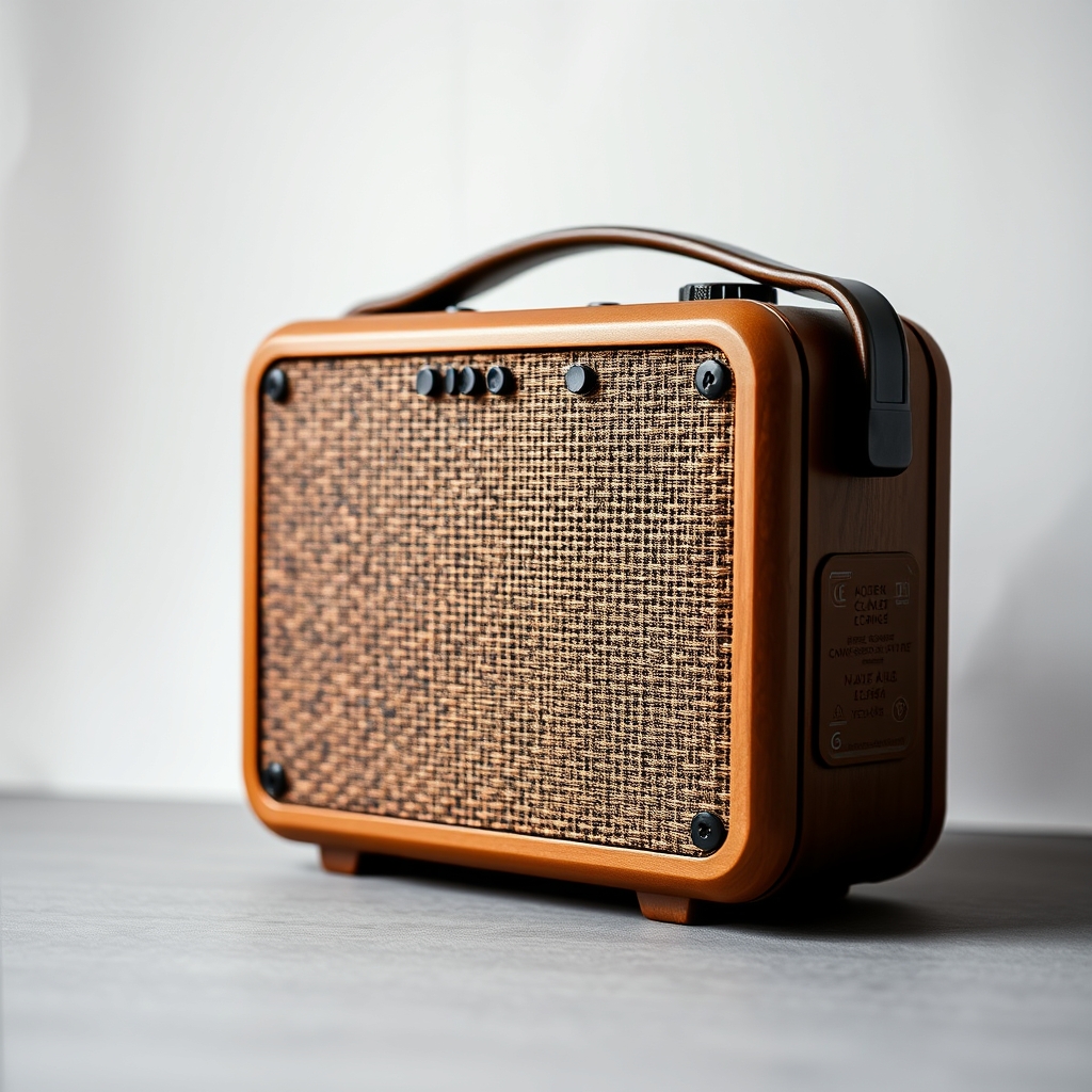 A portable field speaker with a woven acoustic surface and protected controls
