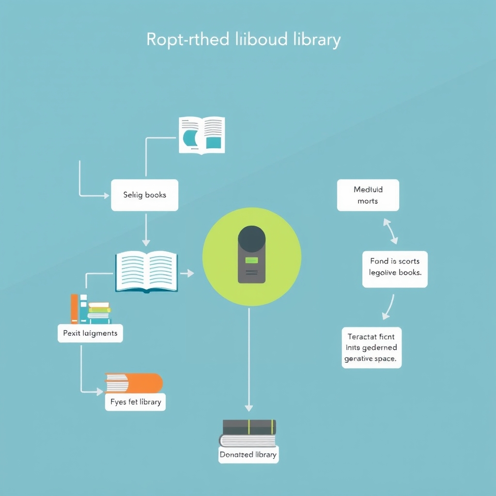 A process map showing how a neighborhood library receives, sorts, repairs, and lends donated books