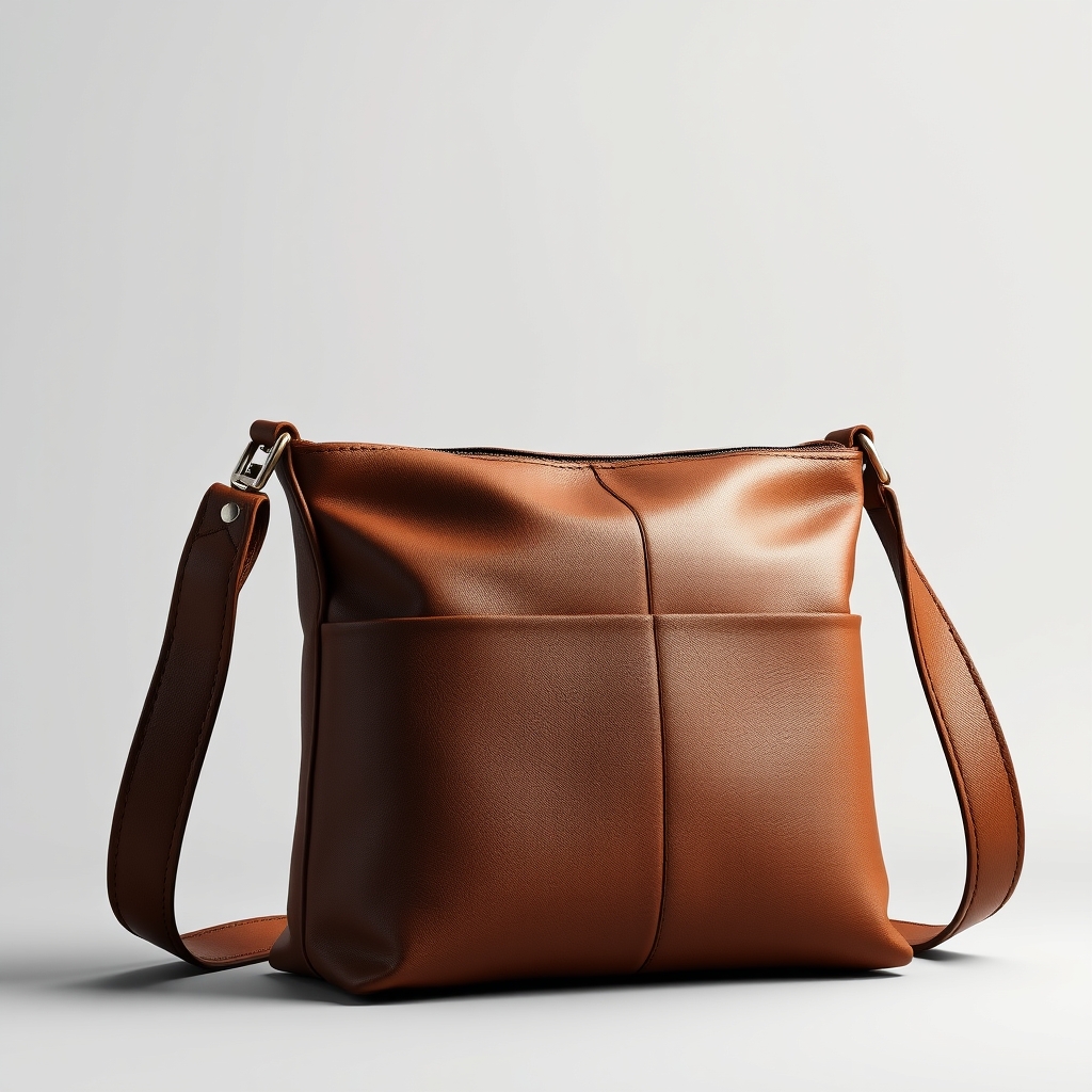 A soft leather crossbody bag with a visible folded construction and brushed hardware