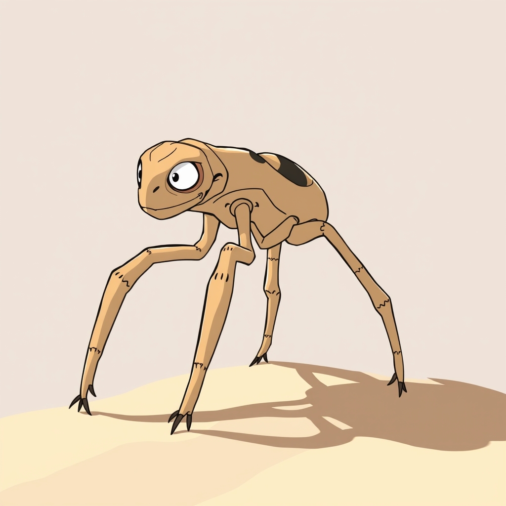 An original six-legged desert grazer using wide feet to cross loose mineral sand