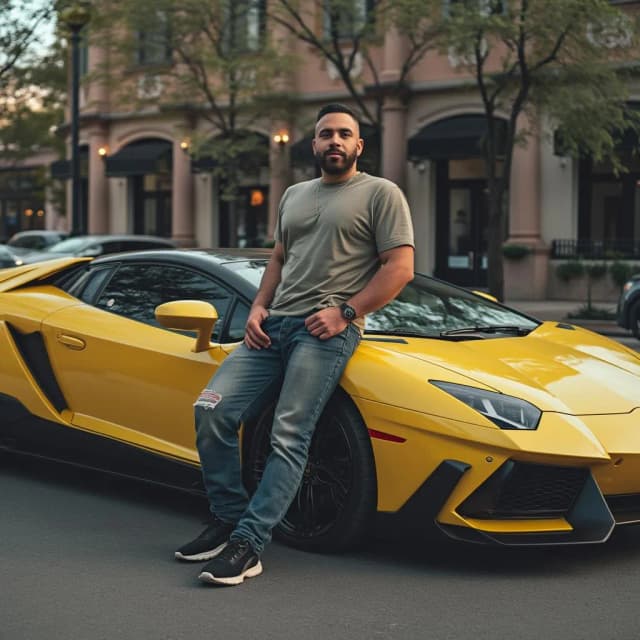 a man named jack leaning on his lamborghini.