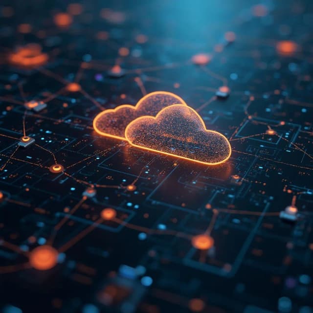 Abstract visualization of data points connected in a network, representing multiple interconnected digital or cloud accounts